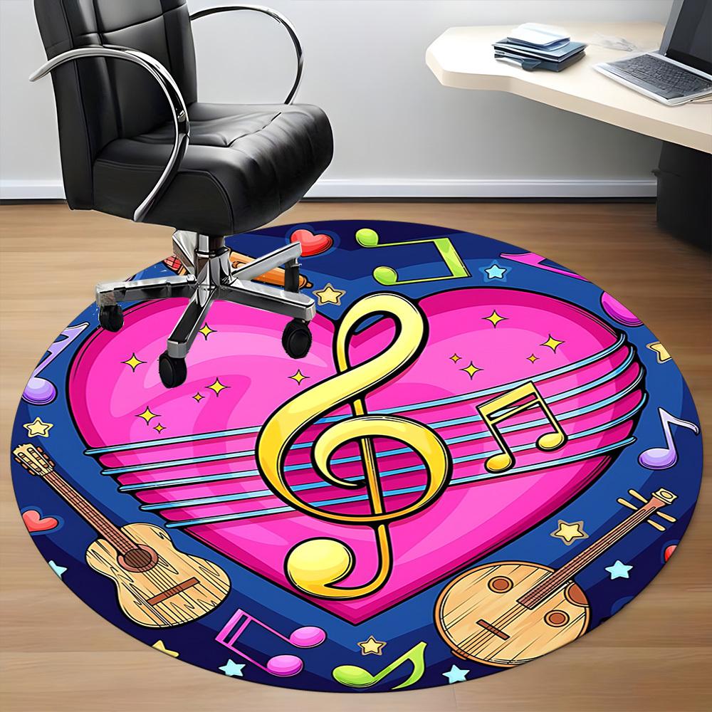 1pc Musical Notes Chair Carpet for Office, Round Polyester Mat, Indoor Decor for Office, Easycare Fabric, Washable Non-slip Area Carpet
