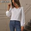 Women's Fashion Casual Solid Color Print O-Neck Long Sleeve Blouses & Shirts