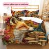 Red Fox with Mushrooms Pattern Bedding Quilt Set  Home Decoration  Gift (1 * duvet cover + 2 * pillowcase  without core)