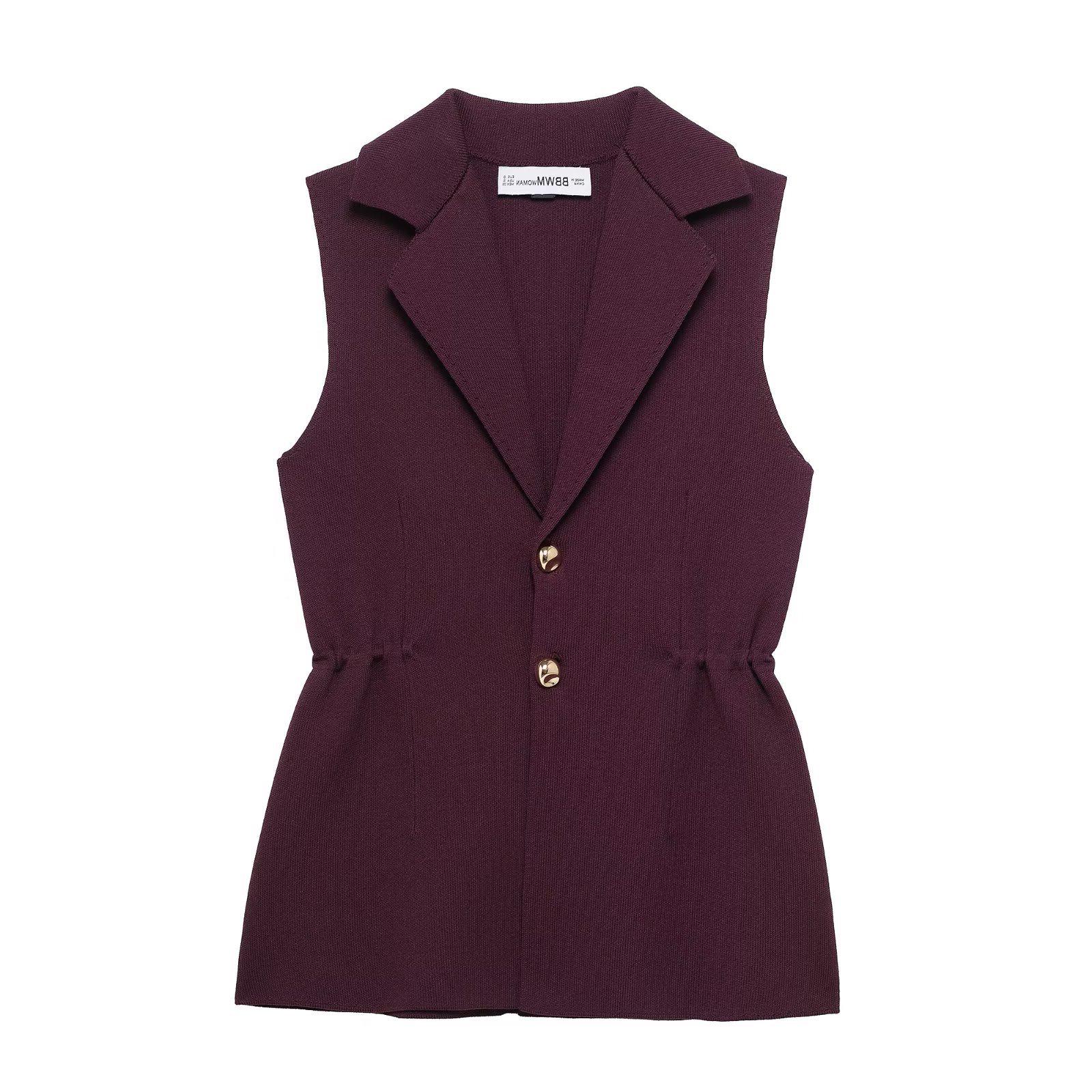 

TAOP&ZA Women s Spring/Summer Pleated Waist-Slimming Knitted Vest 4192023 Small