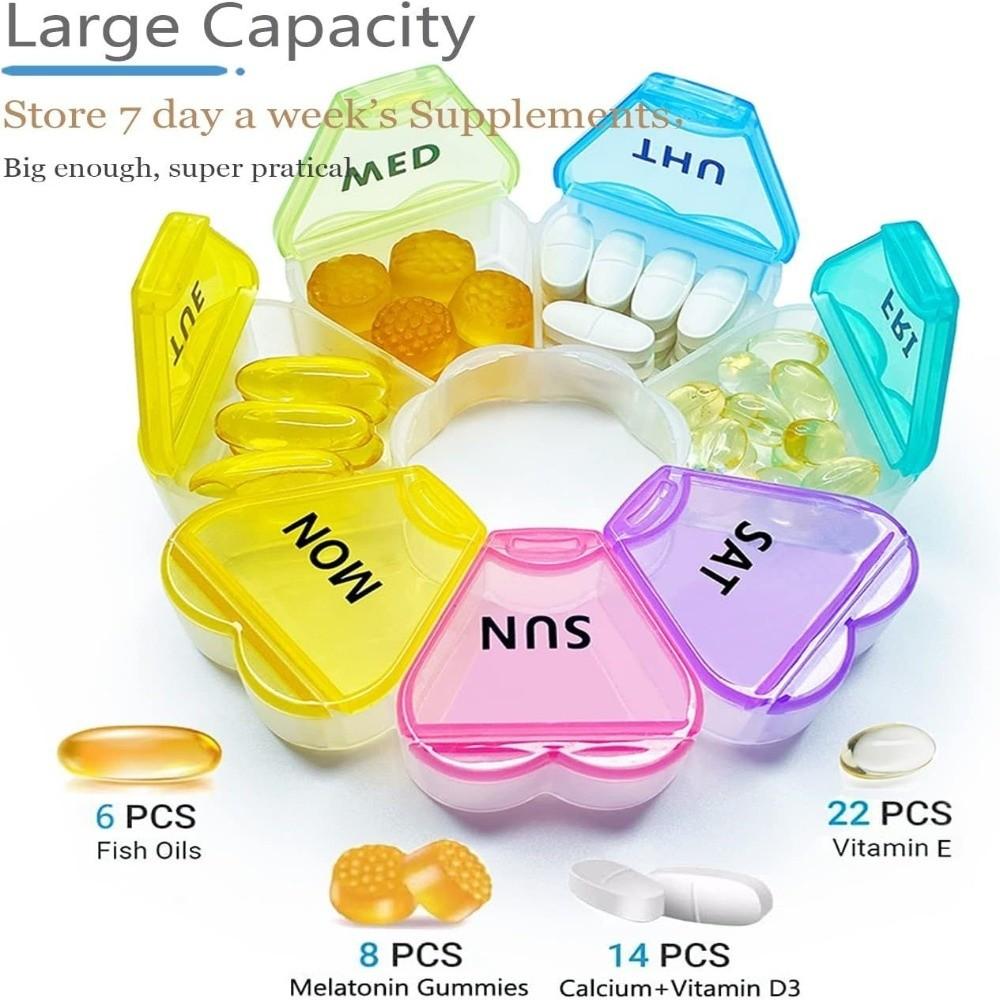 Large Capacity Pill Organizer Weekly 7 Day Compartments Easy Open Daily Pill Box Portable Pill Dispenser Case