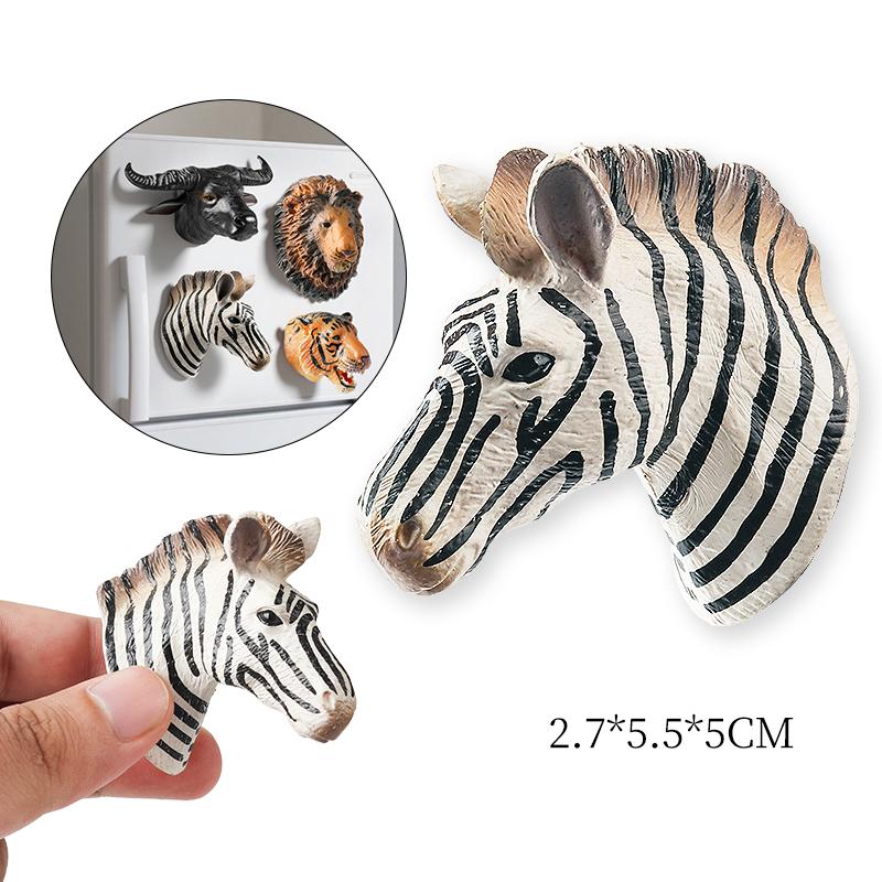 Oenux Dzikie Zwierzęta Lew Bawół Tygrys Zebra Model Głowy Figurki Akcji Ozdoba Magnes na Lodówkę Edukacyjna Urocza Zabawka dla Dzieci Prezent
