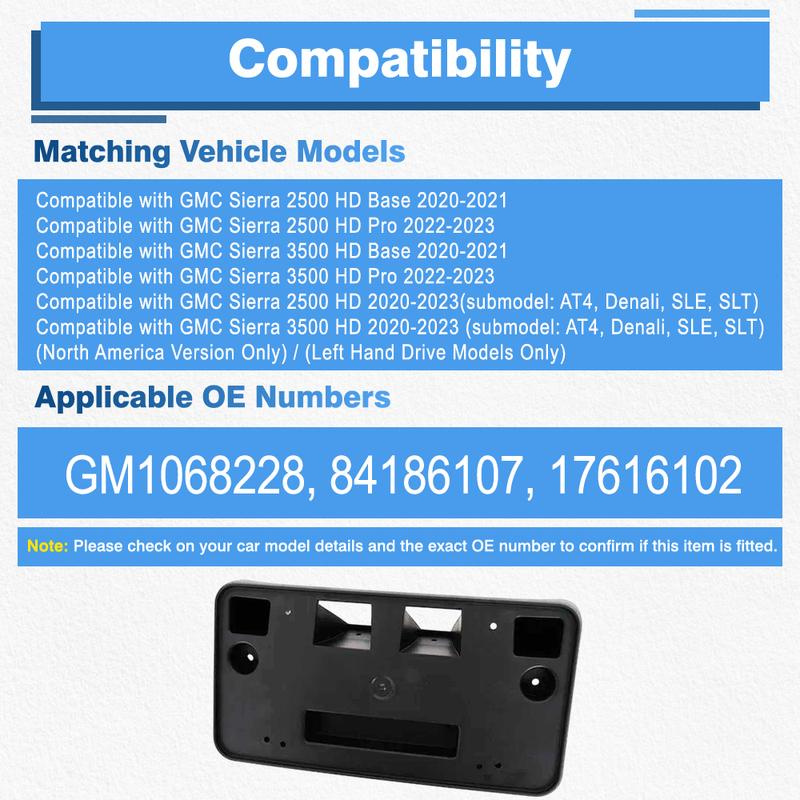 Front Bumper License Plate Mounting Bracket For GMC Sierra 2500 3500 HD Base Pro     GM1068228 84186107 17616102