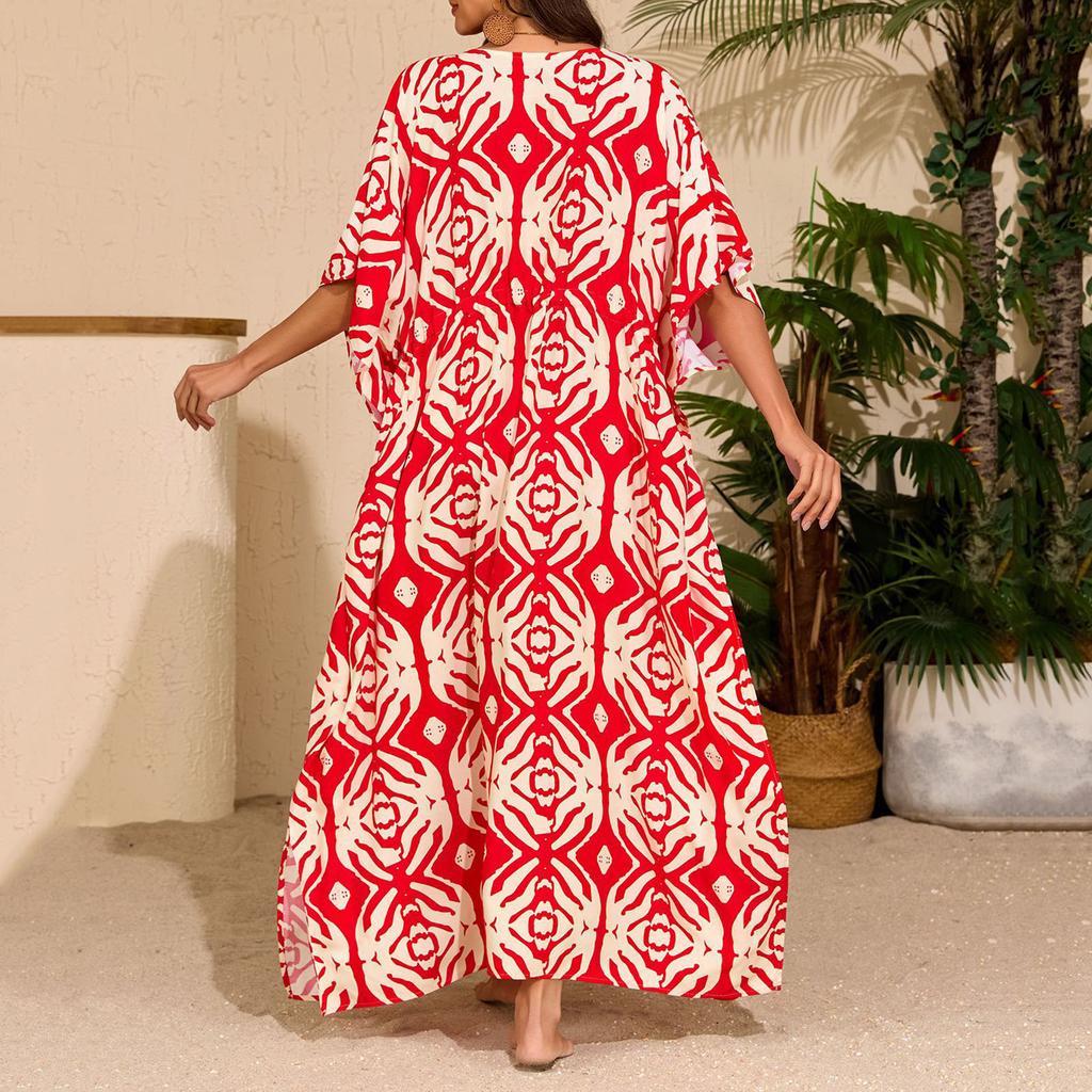 Women's Summer Casual, Comfortable, Loose-Fitting Drawstring Beach Cover-Up And Vacation Dress