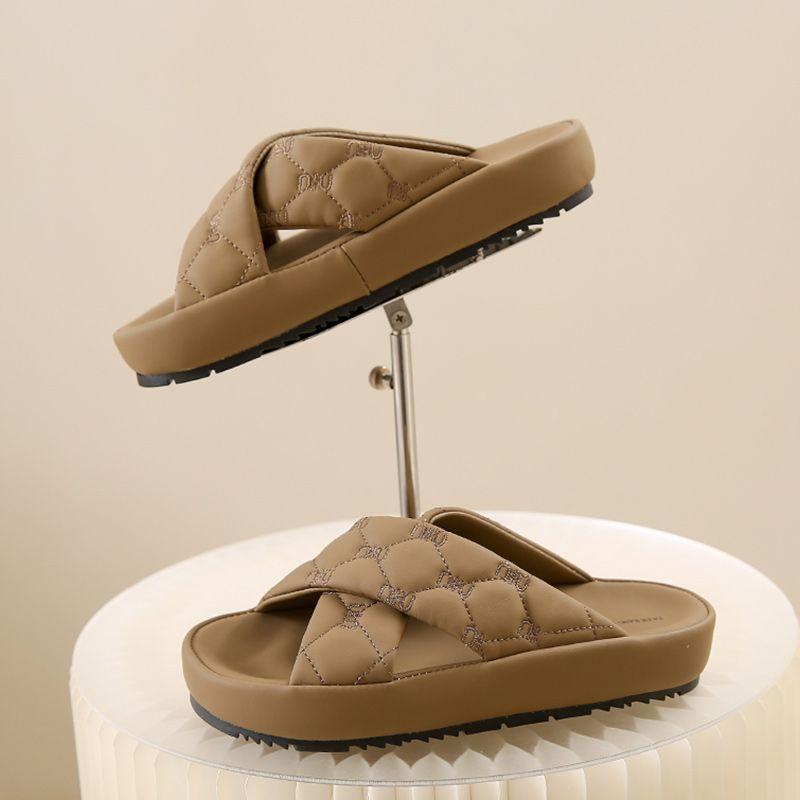 Thick-soled slippers women's new maternity soft-soled cross-cool slippers fashionable versatile outer wear casual one-word drag