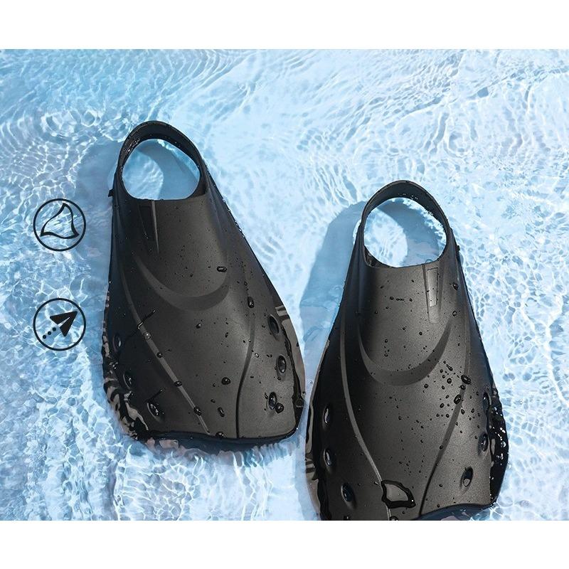 Men's and Women's Swimming Training Flexible Short Fins Freestyle Snorkeling Diving Gear Black Non-slip Fins Swimming Shoes