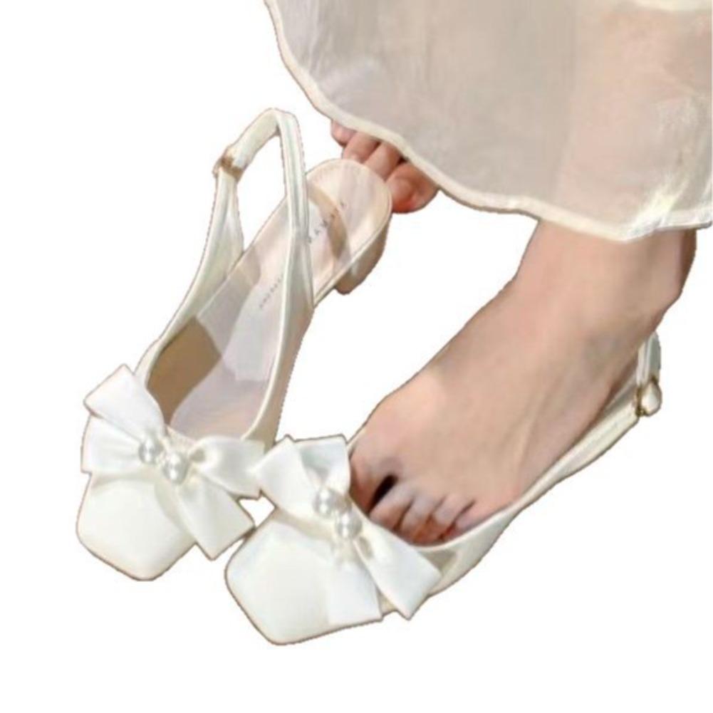 Fashion New Fashion Baotou Square Heel Sandals Summer New Square Head Shallow Mouth Butterfly Knot Line with Non-slip Heel Women Shoes