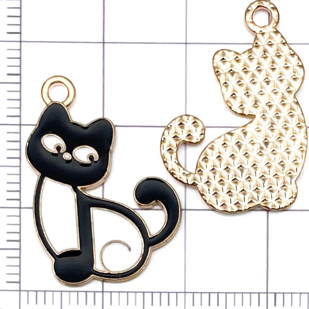 Set of 10 Black & White Enamel Cartoon Cat Music Note Charms for DIY Jewelry