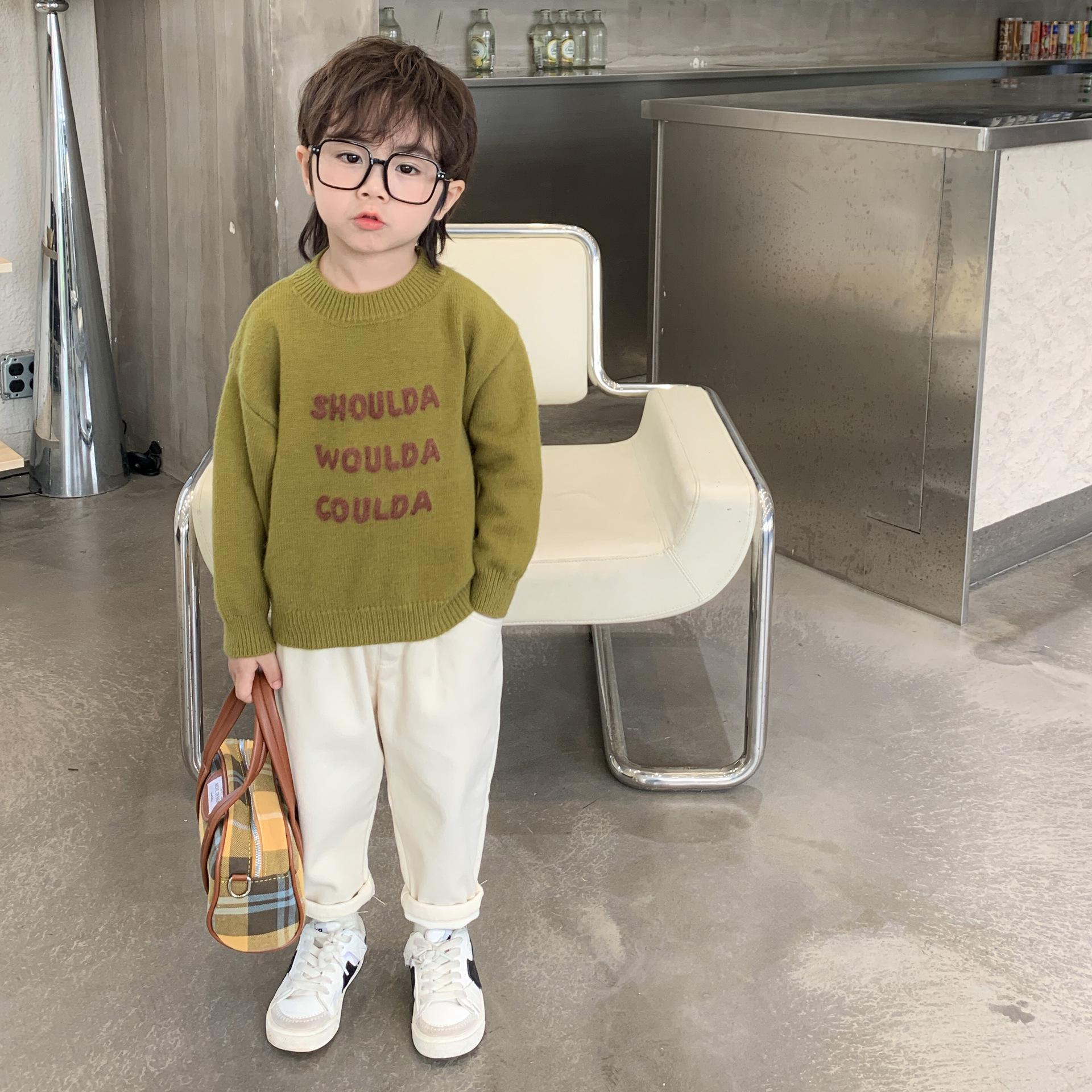 

Детский свитер с круглым вырезом в корейском стиле – вязаный пуловер на осень/зиму 2025 для мальчиков 90cm оливковое зеленый