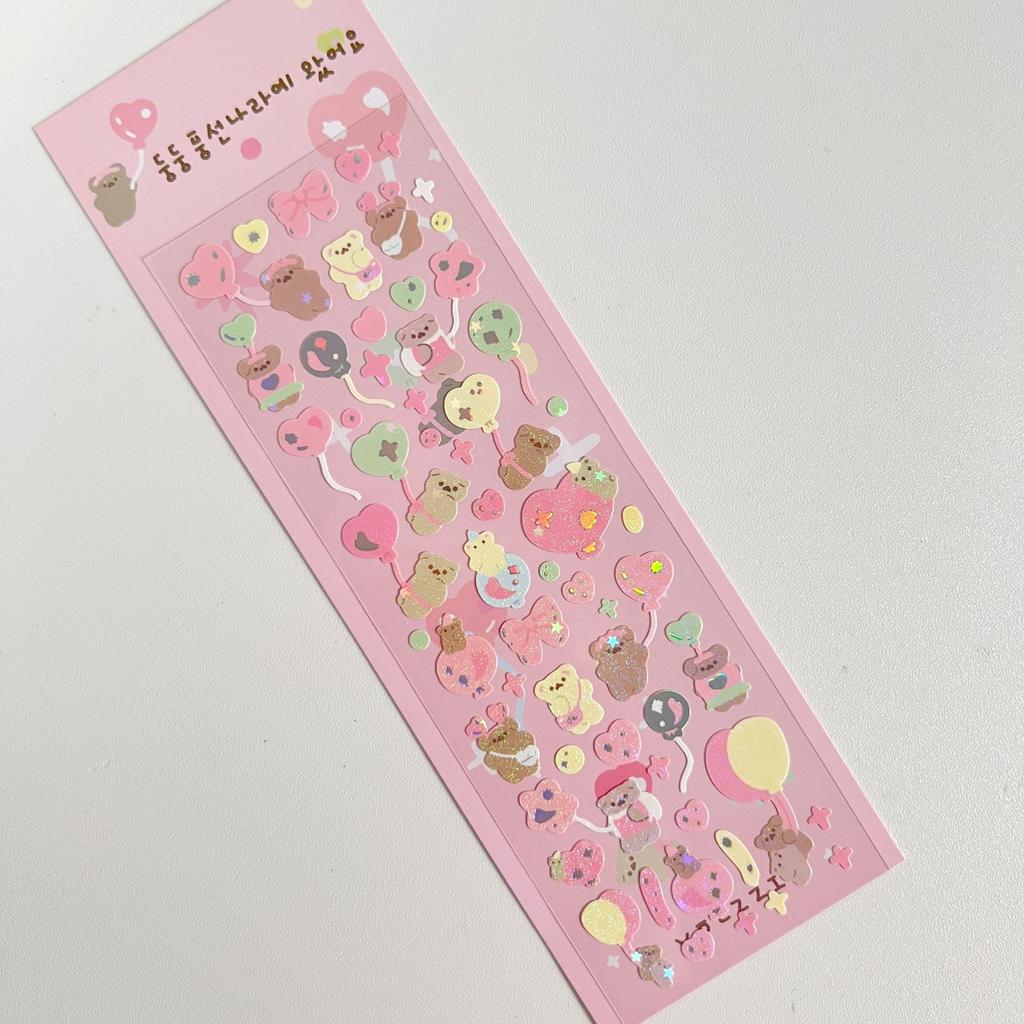 Korea Popular Cute Cartoon Bear Laser Stickers Girl Heart Cute Decoration Diy Material Goo Card Stickers