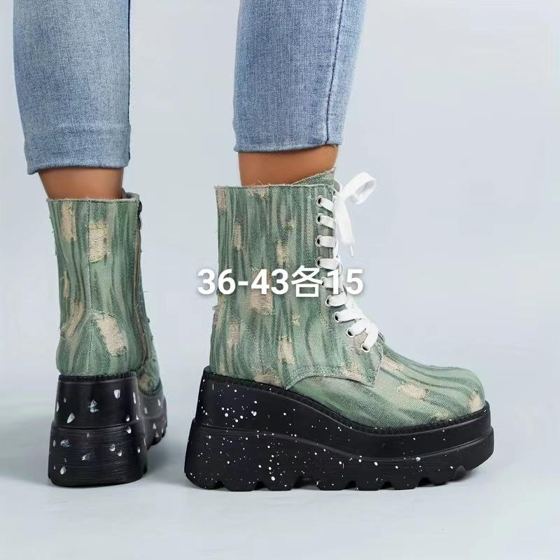 European Station Martin Boots Women's Spring New Canvas Platform Short Boots Low Boots Women's Large Size Women's Boots