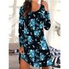 Autumn Winter Dress, Women'S Long Sleeve Round Neck T-Shirt Dress, Digital Floral Print Dress, Fashion Casual Long Dress