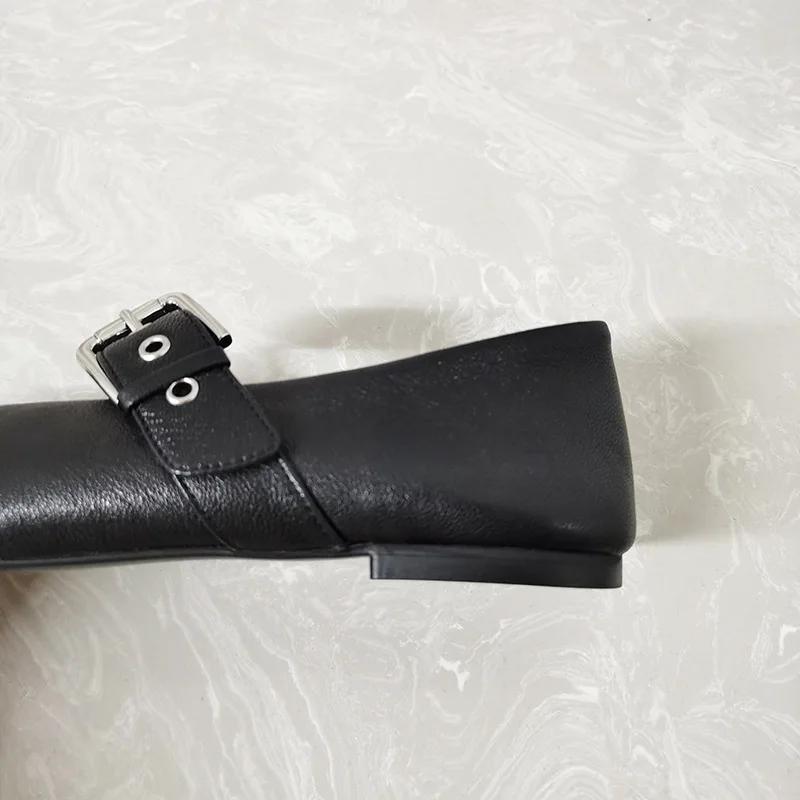Fashion Women Mary Jane Shoes 2025 Autumn Black Pu Leather Vintage Flats Woman Fashion Belt Buckle Round Toe Ballet Flat Shoes