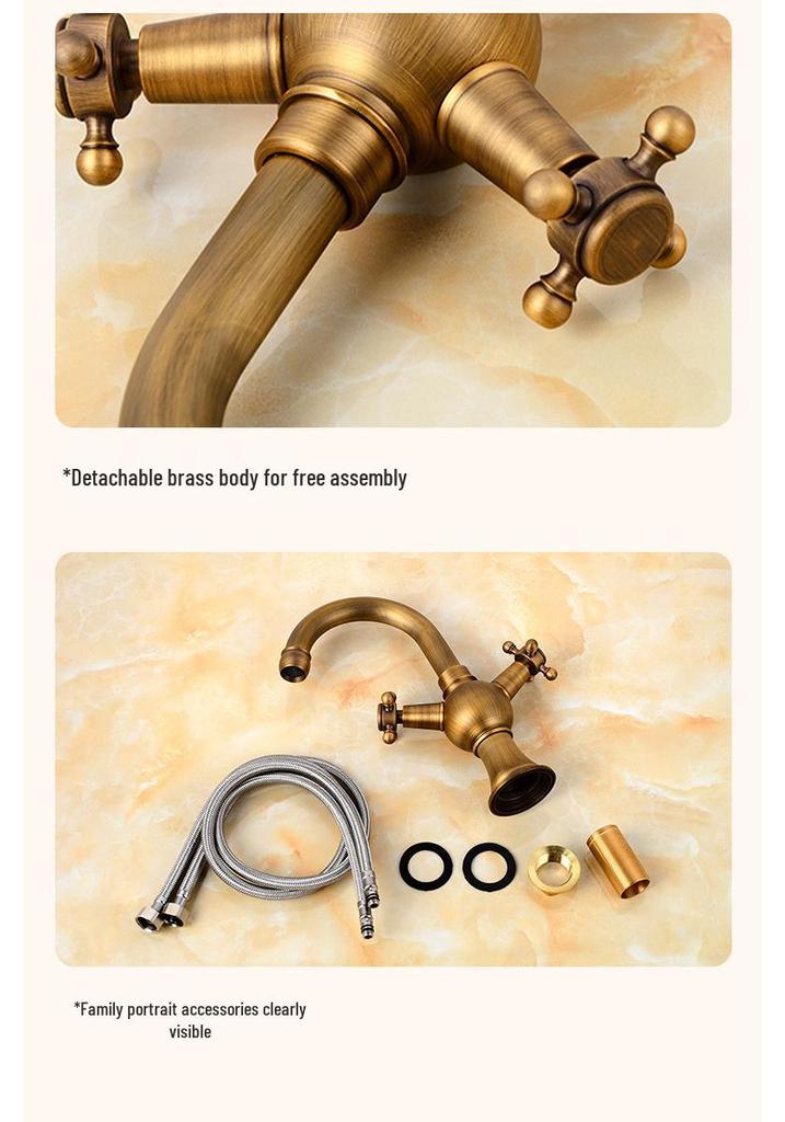 Antique Brass Double Handle Black Bathroom Faucet