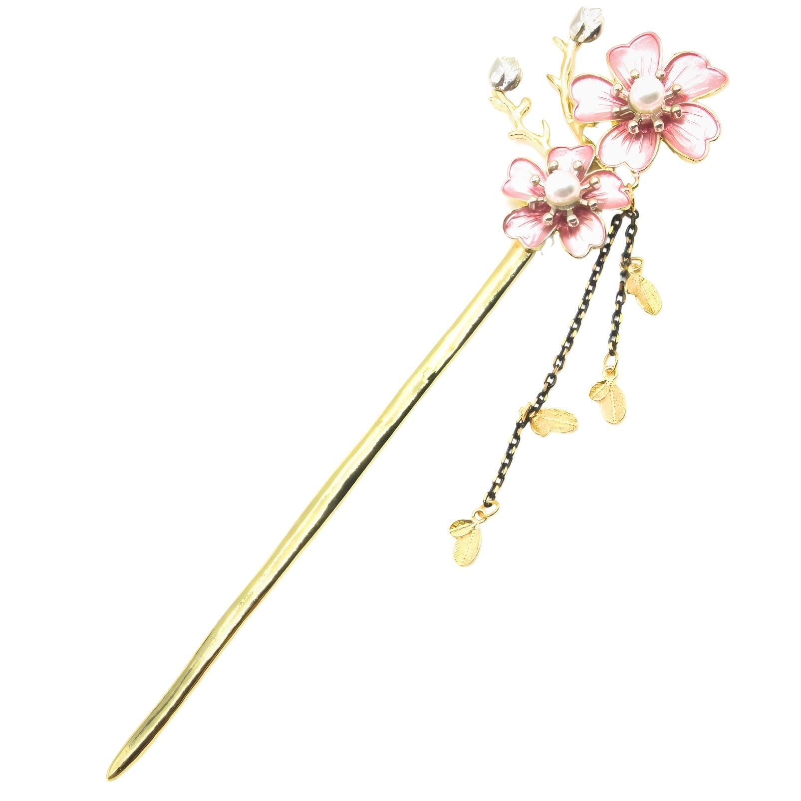 [Miaomyao] Kanzashi (Japanese hair ornament), single piece, for Japanese clothing, yukata, kimono, pearl, antique style, cherry blossom, gold, hair