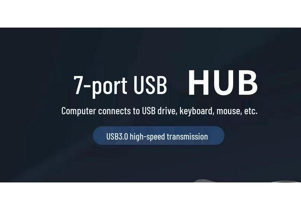 Seven-Port USB Hub with Switch for Desktop and Laptop Expansion