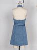 Women's Sleeveless A-Line Denim Dress with Lapel and Waist-Cinched Design