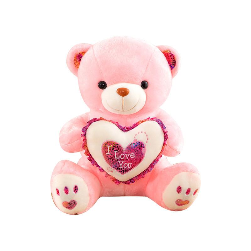 Plush Bear Gift For Valentines Day With Lighted Heart For Girls And Kids