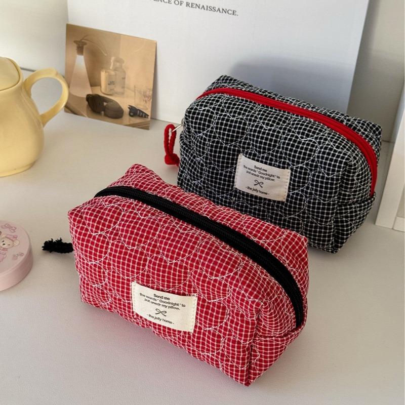 1/3pcs Classic Niche Quilted Heart Grid Makeup Bag Korean Style Portable Large Capacity Storage Toiletry Bag For Outing