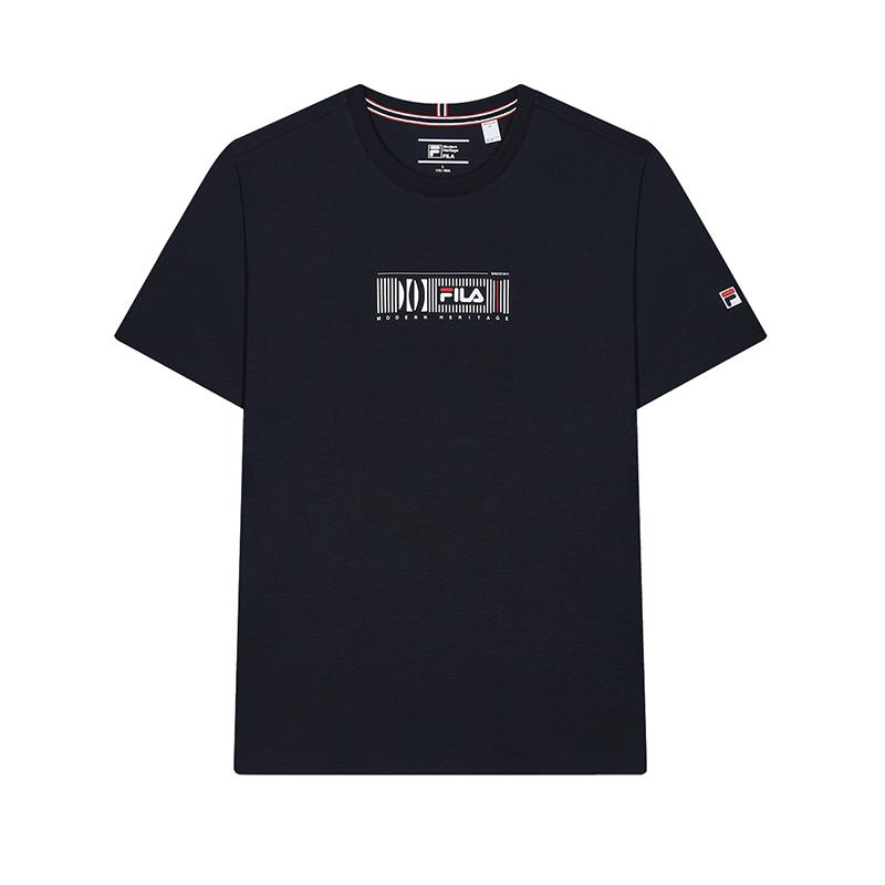 FILA Modern Heritage Fashion Casual Simple Knit Crew Neck Short Sleeve Nautical T-Shirt Men T-Shirts Legendary-Blue F11M421110FNV