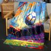 Ink Painting Style Football and Goalpattern Blanket Flannel Material Soft Warm for All Seasons, Home Outdoor Camping Picnics RV