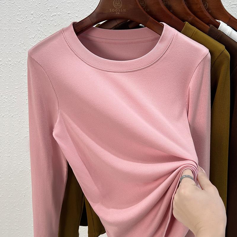 

Modal long-sleeved t-shirt women s summer new mask bottoming shirt with white slim-fitting crew-neck top women s XXXL розовый