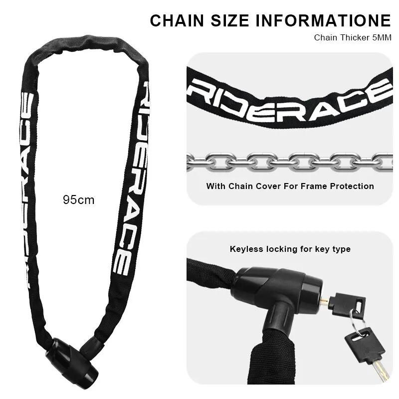 RIDERACE High-Security Bike Chain Lock - Durable Anti-Cut Lock for MTB, E-Bikes & Scooters