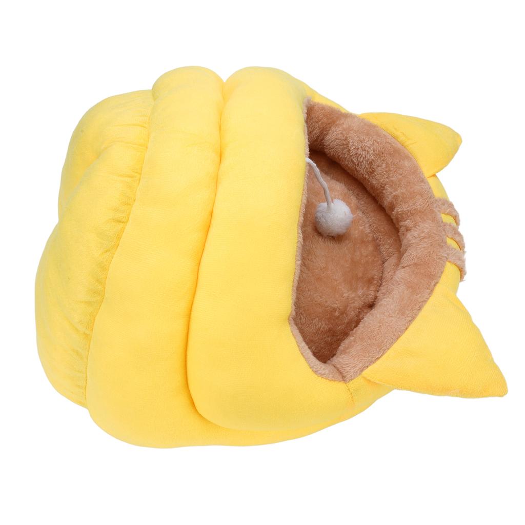 Kocia Jaskinia Półzamknięte Ciepłe Legowisko dla Zwierząt Odpinany Kreskówkowy Dom Zwierzęcy na Jesień i Zimę Żółty L