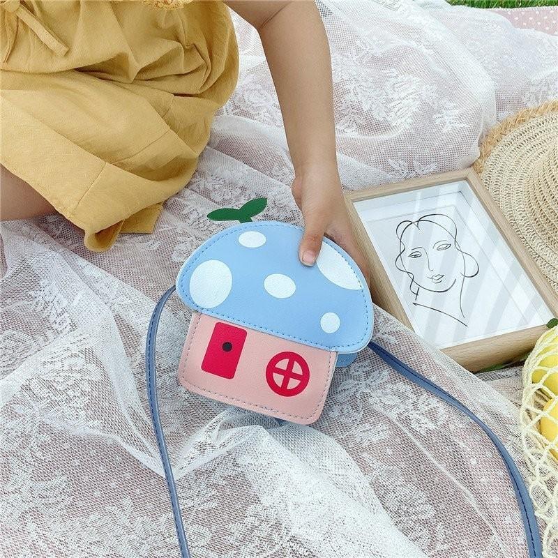 Adorable Mushroom Design Pu Children's Crossbody Bag Fashionable Mini Coin Purse Cute Shoulder Bag For Little Girls