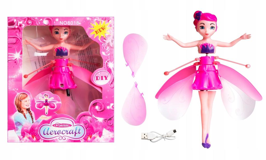 Muñeca Hada Voladora Rosa Controlada por Radio USB Luces LED Mágica
