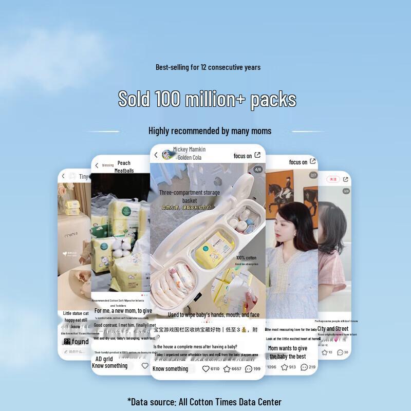 PurCotton 100% Cotton Soft Facial Wipes, 100 pulls x 6 packs