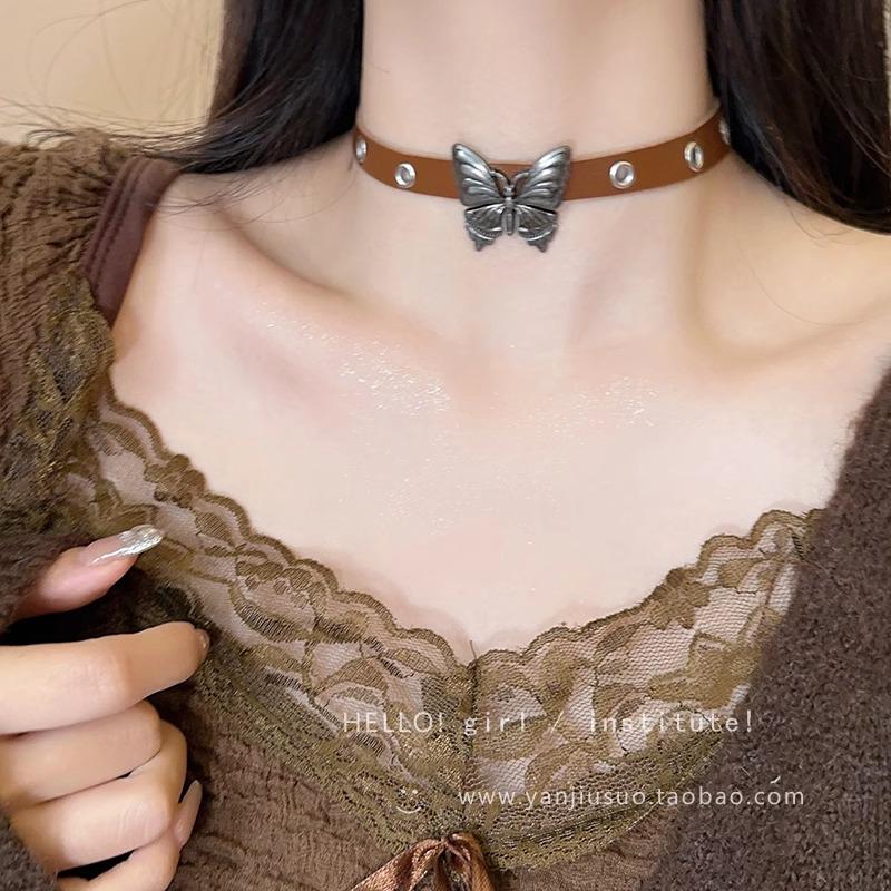 Y2K Butterfly Punk Rock Multi-Layer Leather Choker Necklace