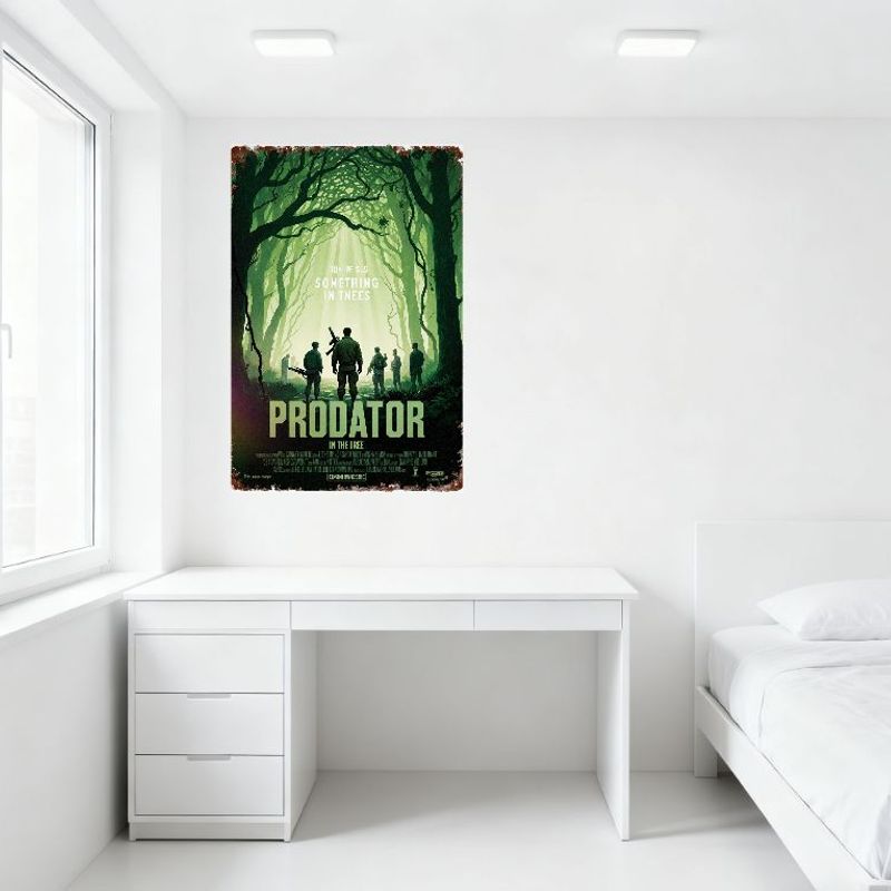 Prodator in the Tree Vintage Metal Tin Sign Distressed Horror Movie Poster Wall Decor for Man Cave Cafe Home Decoration