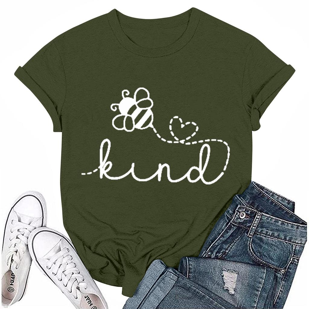 Women's Fashion Printed Casual Pleated Round Short Sleeve T-Shirt Top