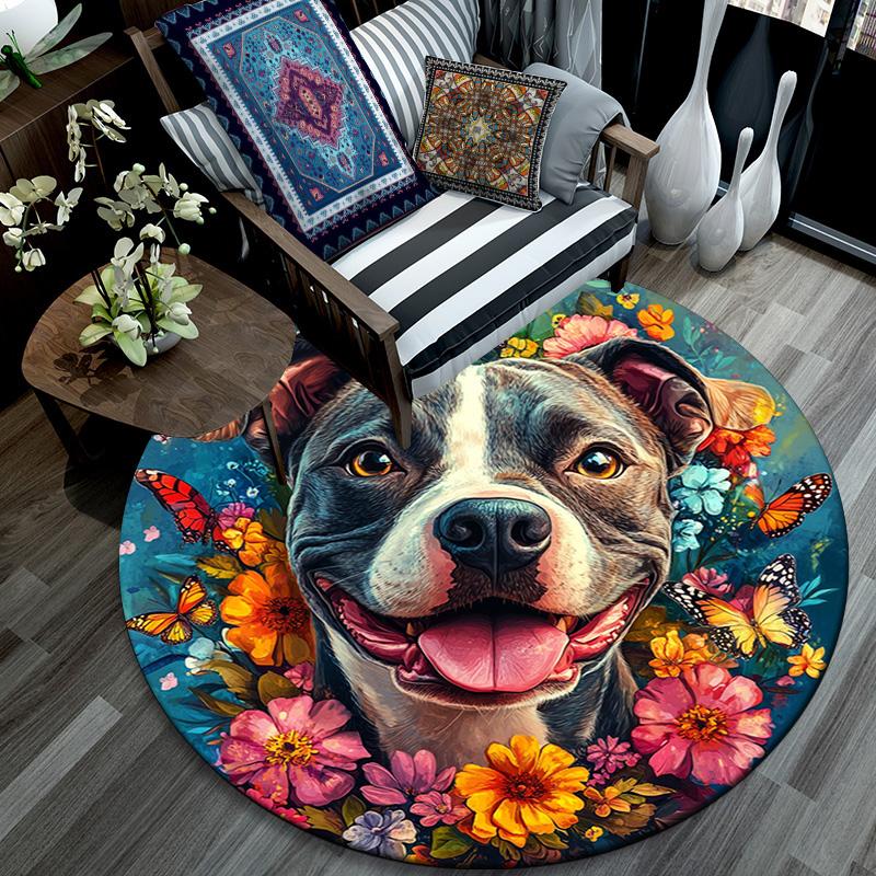 Pitbull Round Area Rug,Carpet Rug for Living Room Bedroom Sofa Playroom Decor,Non-slip Floor Mat