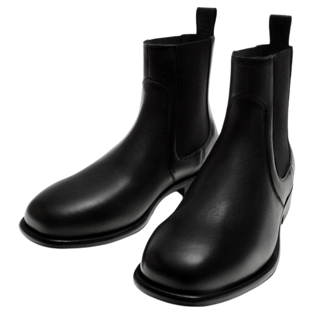 ZARA Leather Casual Versatile Comfortable Trendy Vintage Short Chelsea Boots Men boots Black 12026520800