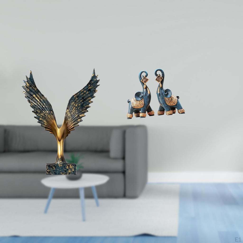 Elegant Resin Elephant Winged Sculpture Feng Shui Ornament Modern Art Figurine Decorative