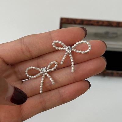 Náušnice s perlovou mašlí - Korejský styl, Retro, Všestranné, Elegantní šperky pro ženy