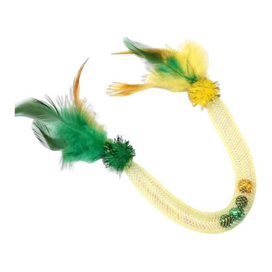 Cat Teaser Spring Toy with Bell Interactive Stretchable Spring Tube Cat Feather Toy for Indoor Cats Kittens Exercise Chewing Swatting Biting