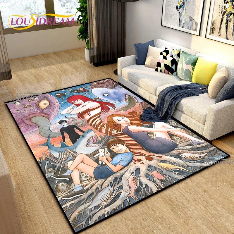 Junji Ito Art Fear Carpet for Living Room Bedroom Table Decor Yoga Area Rug Kitchen Kid Un-slip Floor Mat Alfombra Birthday Gift
