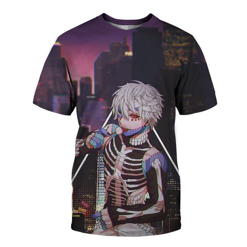 Men's Tokyo Ghost Loose Digital Printed 3D Round Neck Short Sleeved T-shirt