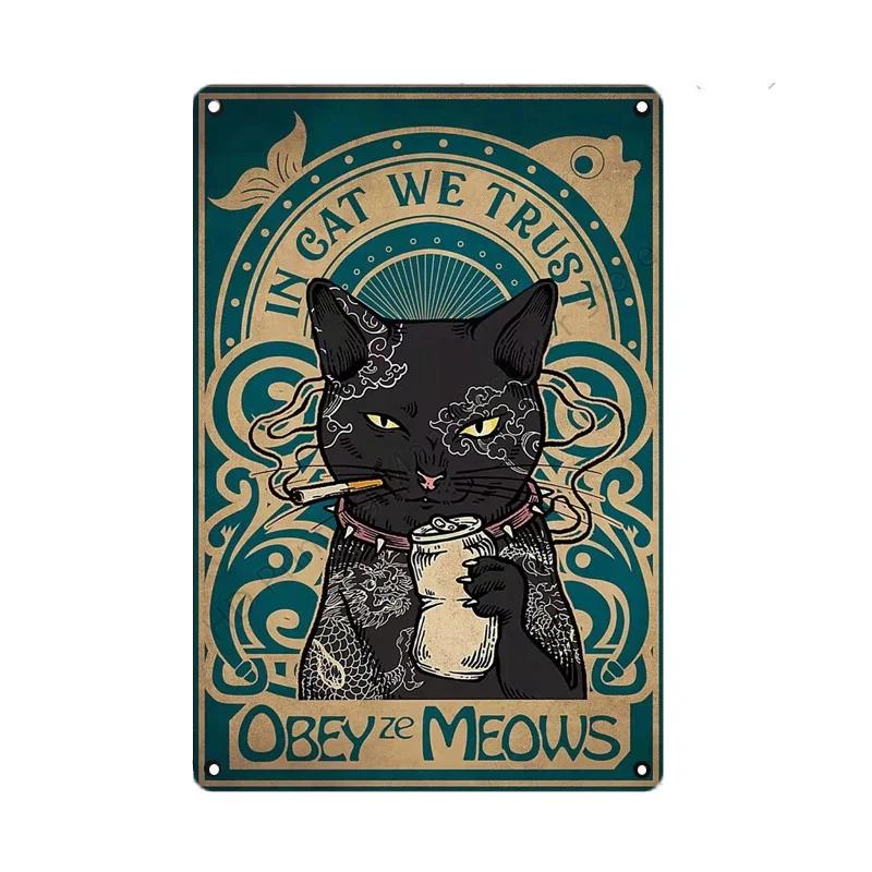 Black Cat Metal Sign Vintage Cattle Metal Plaque Tin Painting Art Poster Kitchen Decoration For Living Room Pet Shop Wall Decor