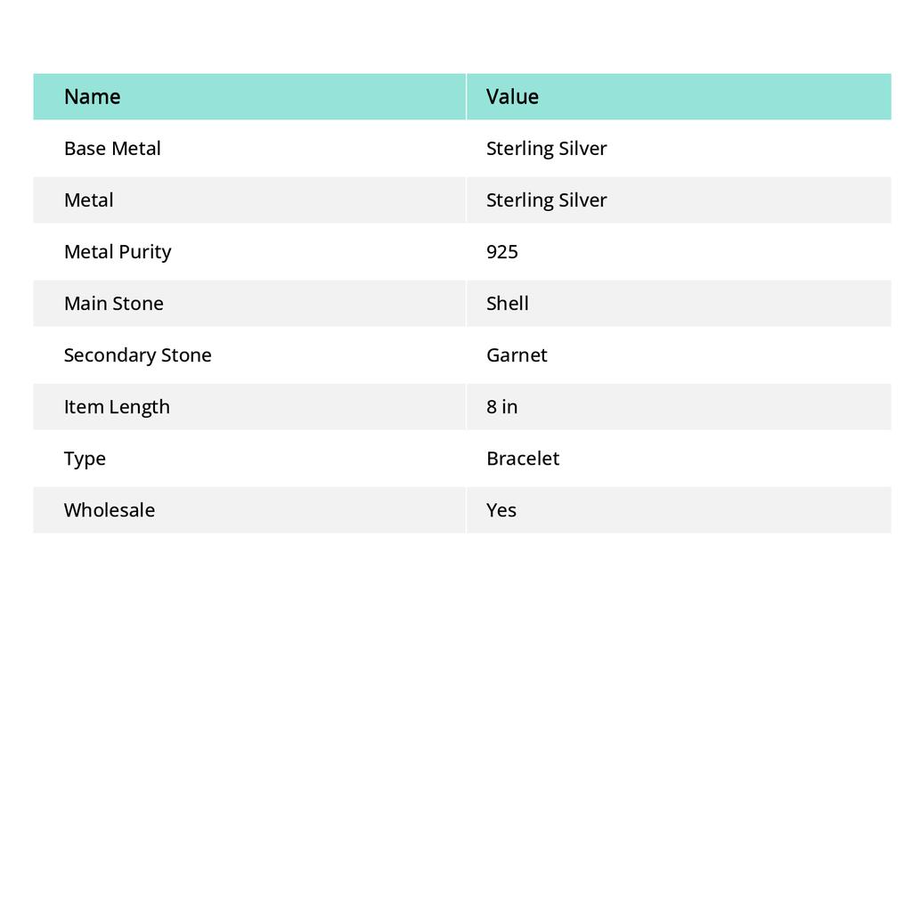 Cowrie Shell, Garnet Handmade 925 Sterling Silver Jewelry Bracelet 7-8" u0H27