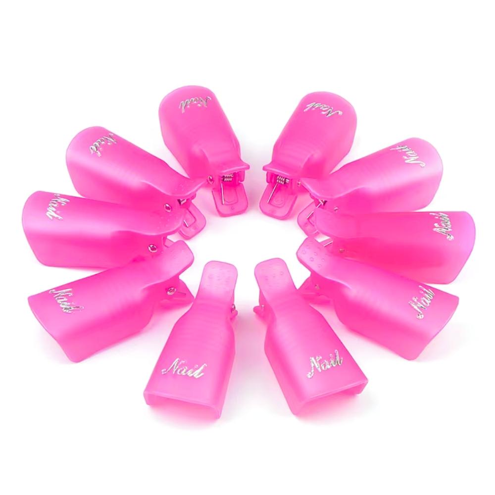 Set of 10 nail clips, nail polish remover, gel hybrids, pink
