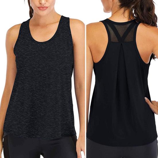 Chaleco Deportivo de Color Sólido para Mujer, Cuello Redondo, Sin Mangas, Secado Rápido, Espalda Cruzada, Blusa Holgada
