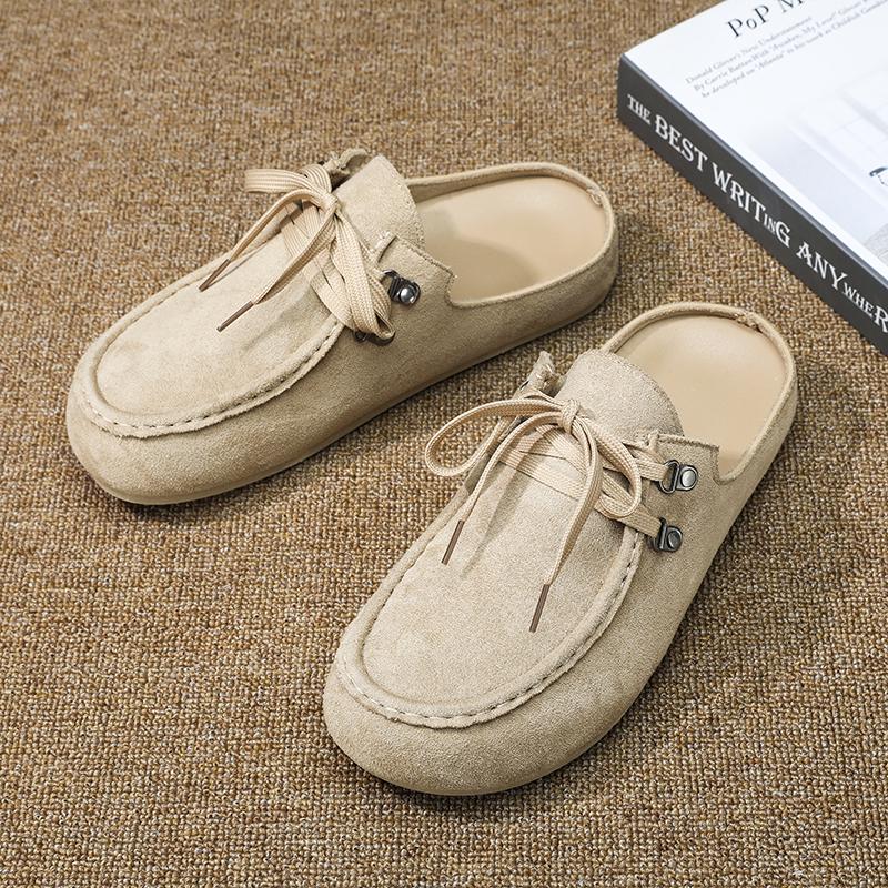 Fabric Men Mules Open Back Loafers Slippers, Wide Toe Casual Half Shoes Summer Backless Slide Sandals Flat Sneakers For Men