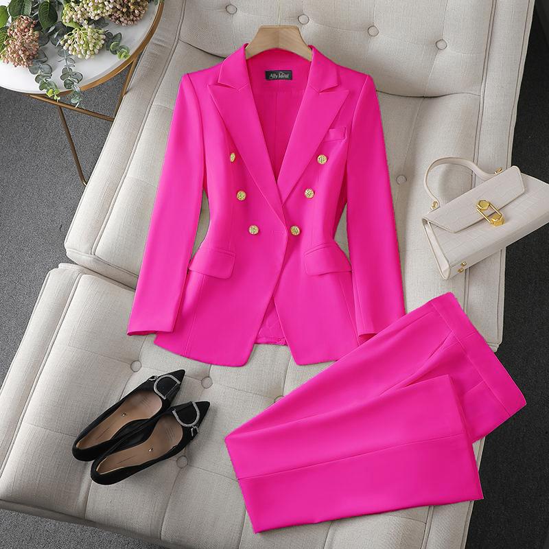 Completo Elegante da Donna per Primavera/Autunno: Completo due pezzi: Blazer Taglia Piccola + Pantaloni Monocolore