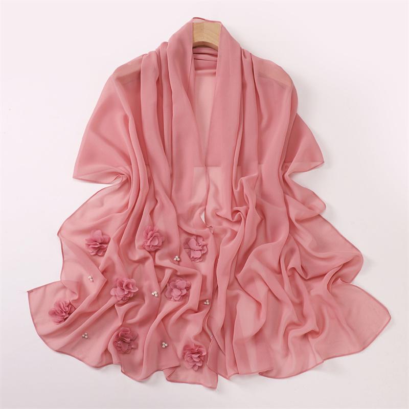 

Однотонный стежок Розовый цветочный Пузырчатый шифон Хиджаб Рамадан Бусины Шарфы Шали Женский Солнцезащитный Платок на голову Уличный Ветрозащитный Платок на голову