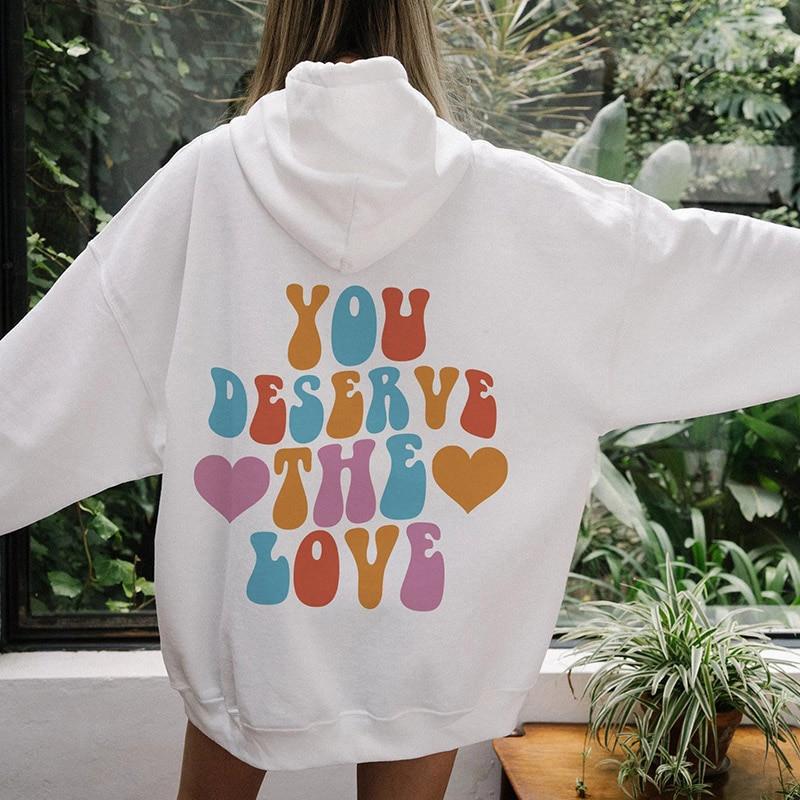 Цветные пуловеры You Deerve The Love модные женские пуловеры унисекс забавные толстовки из чистого хлопка топ с графическим принтом джемпер толстовки с капюшоном S белый 1598₽