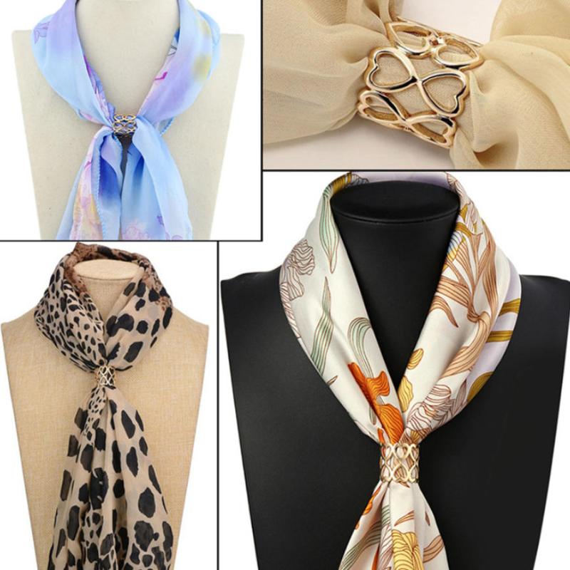 1/4Pcs Alloy Circle Scarves Brooch Pins Metal Heart Hollow Out Silk Scarf Buckle Ring Clips For Women Girls Clothing Accessories